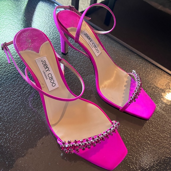 Jimmy Choo Heels.Size 41.5 EU (11.5 US).MEIRA 85,SATIN W/CRYSTAL PIECE.FUCHSIA - Picture 9 of 17